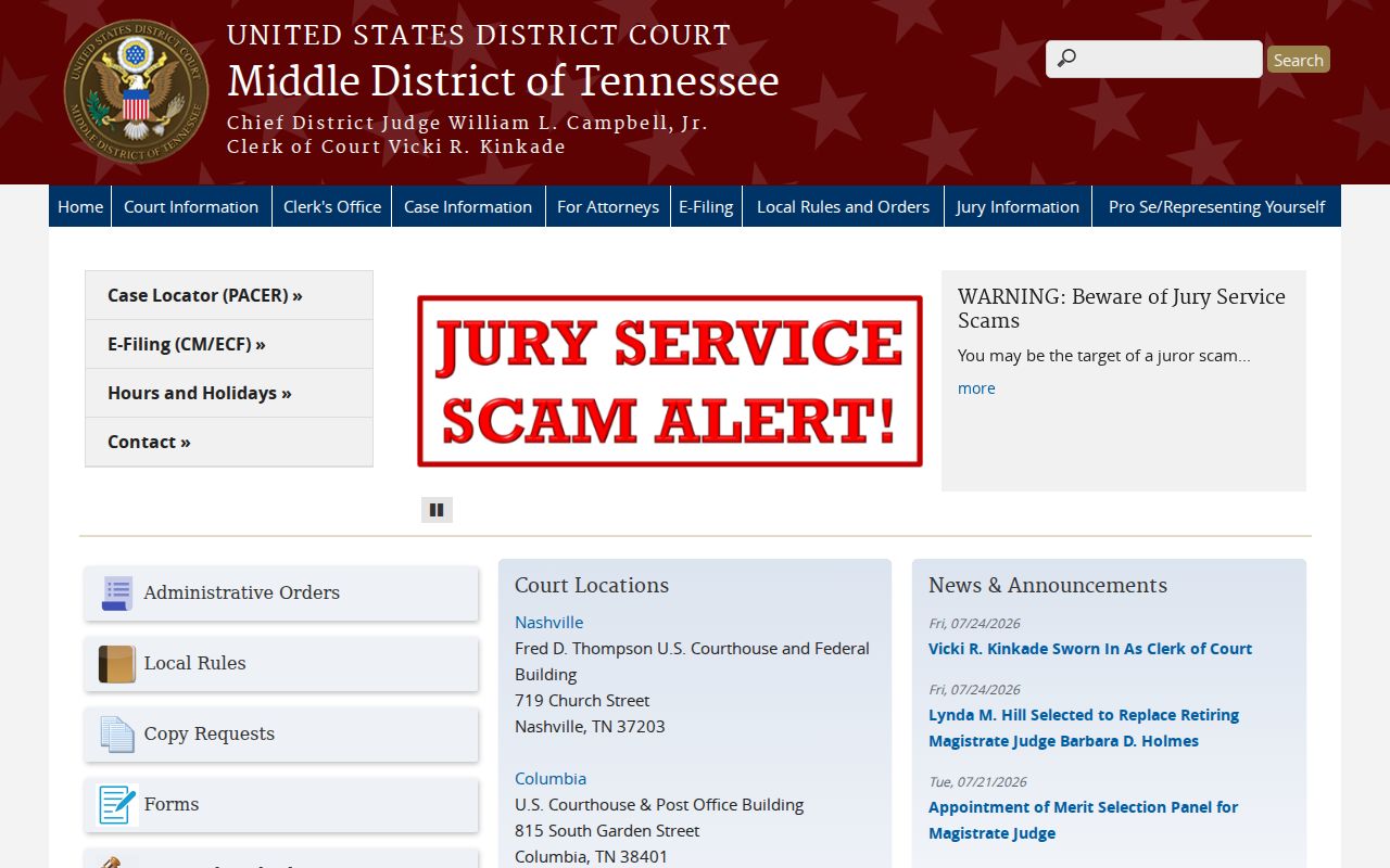 Byrdstown criminal records Middle District federal court