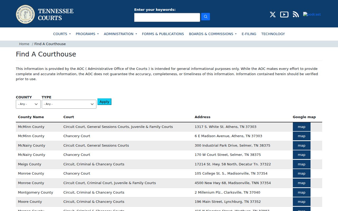 Pickett County criminal records courthouse directory